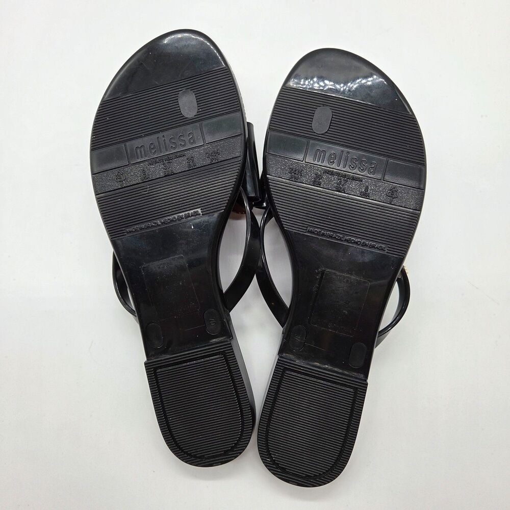 MELISSA Harmonic Bow IX Sandal Tortoise Black Thong Size 8 - Picture 5 of 6